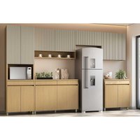 Cozinha Modulada Completa Simone Mendes 6 Peças (3Aéreos+2Balcões+1Paneleiro) C6P90 Carvalho/Cinza - Nesher