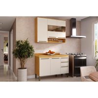Cozinha Modulada Ronipa Nápoli Prime 2 Peças (1Aéreo+1Balcão) C2P04 Amendoa/Off White-Ronipa