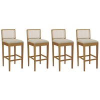 Banqueta Cozinha Sara 1BMM005CA Premium Madeira Maciça Kit 4 Un Carvalho/Boucle Bege/Tela Bege Kappesberg