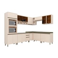Cozinha Modulada Henn Connect 13 Peças (4Aéreos+4Balcões+1Paneleiro+4Complementos) C6P05 Duna/Cristal-Henn