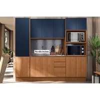 Cozinha Modulada Completa Ciela 4 Peças (1Aéreo+1Balcão+2Paneleiros) C4P81 Canela/Azul Profundo - Kappesberg