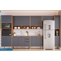 Kit de Cozinha Completa 7 Peças Esplêndida (3Aéreos+2Balcões+1Paneleiro+1TorreQuente) C7P184 Freijo/Titanium - MGM