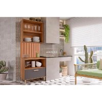 Kit de Cozinha Completa 2 Peças Bella 3 Peças s/ Portas (1Aéreo+1Balcão+1Painel Ripado) 80cm Freijo/Titanium - MGM