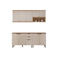 Cozinha Modulada Completa Selene 4 Peças (2Balcões+2Aéreos) CP22 Jequitiba/Off White Fosco - Linea Brasil