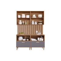 Cozinha Completa Bella 6 Peças s/ Portas (2Aéreos+2Balcões+2Complementos) C6P81 Freijo/Titanium - MGM