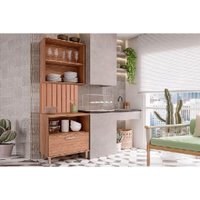 Kit de Cozinha Completa 2 Peças Bella 3 Peças s/ Portas (1Aéreo+1Balcão+1Painel Ripado) 80cm Freijo - MGM