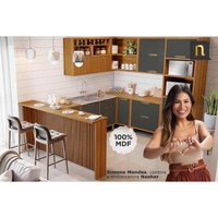 Kit de Cozinha Completa 9 Peças Imperatriz (3Aéreos+4Balcões+1TorreQuente+1Ilha) C9P62 Freijo/Off White - Nesher