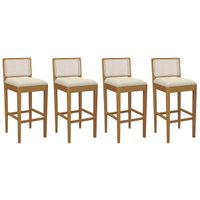 Kit 4 Banquetas Sala Jantar Sara 1BMM005CA Premium Madeira Maciça 4 Un Carvalho/Linho Bege Argila/Tela Bege - Kappesberg