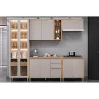 Cozinha Modulada Completa Allure 5 Peças (2Aéreos+2Balcões+1Cristaleira) CP23 Jequitiba/Gris Fosco - Linea Brasil