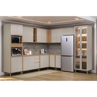 Kit Cozinha Modulada 11 Peças Allure (5Aéreos+4Balcões+1Cristaleira+1Paneleiro) CP01 Jequitiba/Gris Fosco-Linea Brasil