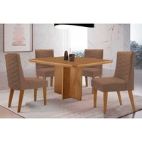 Conjunto: Mesa Sala Jantar Berlim Curvo 90cm + 4 Cadeiras Dafne Naturale - Corano Capuccino - Rufato
