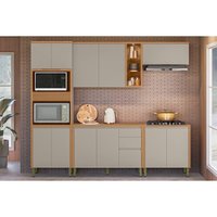 Cozinha Modulada Completa Allure 5 Peças (2Aéreos+2Balcões+1TorreQuente) CP12 Jequitiba/Gris Fosco - Linea Brasil