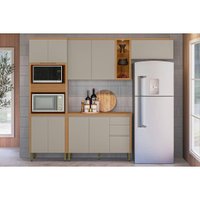 Cozinha Modulada Completa Allure 4 Peças (2Aéreos+1Balcão+1TorreQuente) CP10 Jequitiba/Gris Fosco - Linea Brasil