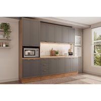 Cozinha Modulada Completa Bella 5 Peças (2Aéreos+2Balcões+1Paneleiro) C5P121 Nogal/Cinza - Carraro