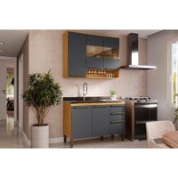Kit de Cozinha Completa 2 Peças Nápoli Prime (1Aéreo+1Balcão) C2P99 Amendoa/Chumbo - Ronipa