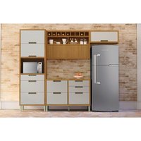 Cozinha Modulada Completa Imperatriz 4Peças (2Aéreos+1Balcão+1Paneleiro) C4P157 Freijo/Off White-Nesher