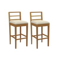 Kit 2 Banquetas Sala Jantar Sofia 1BMM006CA Premium Madeira Maciça 2 Un Carvalho/Linho Bege Argila - Kappesberg