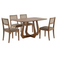 Mesa de Jantar Bromelia Com 4 Cadeiras Estofadas Kiwi Linho Bege NATUEM