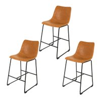 Kit 3 Banquetas Média Com Encosto Estofado Para Cozinha Americana Area Gourmet Bistrô Luxo Munich Vintage Caramelo