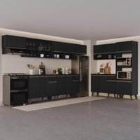 Armário de Cozinha Completa Atlanta Soho com Vidro Carraro Preto Touch