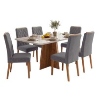 Conjunto Sala de Jantar Mesa 1,60m com Vidro Anjos 6 Cadeiras Bele