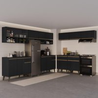 Armário de Cozinha Completa Atlanta District com Vidro Carraro Preto Touch