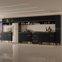 Armário de Cozinha Completa Atlanta Plaza com Vidro Carraro Preto Touch
