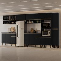 Armário de Cozinha Completa Atlanta Market com Vidro Carraro Preto Touch