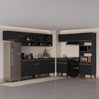 Armário de Cozinha Completa Atlanta Way com Vidro Carraro Preto Touch