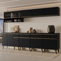 Armário de Cozinha Completa Atlanta Walk com Vidro Carraro Preto Touch
