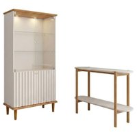 Cristaleira Luiza 4 Portas Vidro e Aparador Lotus Off White MOLCI
