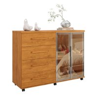 Cômoda Sapateira Com Rodízios 4 Gavetas 2 Portas Reflecta com LED Eva