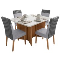 Conjunto Sala de Jantar Mesa 1,20m com vidro 4 Cadeiras Montreal - Madeirado/Cinza