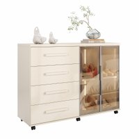 Cômoda Sapateira Com Rodízios 4 Gavetas 2 Portas Reflecta com LED Eva - Off White