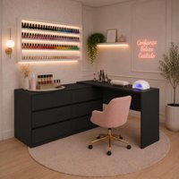 Mesa de Manicure Profissional de Canto em L com 6 Gavetas Organize Multimóveis MP6068