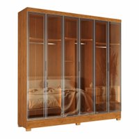 Guarda Roupas Casal 6 Portas Reflecta com Led 4 Gavetas Mavie - Nature