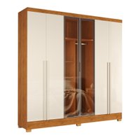 Guarda Roupas Casal 6 Portas Reflecta com Led 4 Gavetas Mavie - Natura/Off