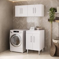 Kit 2 Armários Lavanderia Aéreos com Balcão 6 Portas Multimóveis CR30057 Branco