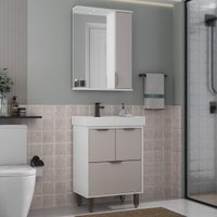 Gabinete de Banheiro com Pia e Espelheira c/LED 60cm 4 Portas Multimóveis CR10161 Branco/Fumê