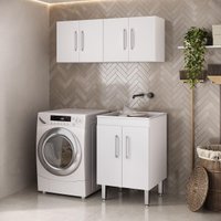 Kit 2 Armários Lavanderia Aéreos com Balcão e Tanque 6 Portas Multimóveis CR30056 Branco