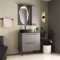 Gabinete Banheiro com Cuba e Espelheira c/LED 3 Portas 1 Gaveta Retrô Multimóveis CR10160 Grafite/Fumê