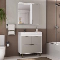 Gabinete de Banheiro com Pia e Espelheira c/LED 80cm 4 Portas Multimóveis CR10162 Branco/Fumê