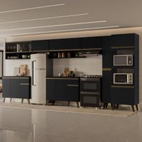 Armário de Cozinha Completa Atlanta Square com Vidro Carraro Preto Touch