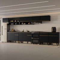 Armário de Cozinha Completa Atlanta Loop com Vidro Carraro Preto Touch