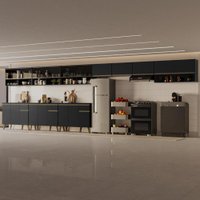 Armário de Cozinha Completa Atlanta Core com Vidro Carraro Preto Touch