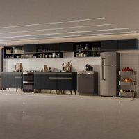 Armário de Cozinha Completa Atlanta Pulse com Vidro Carraro Preto Touch