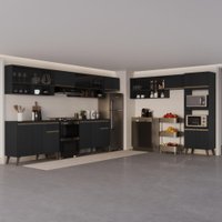Armário de Cozinha Completa Atlanta Next com Vidro Carraro Preto Touch