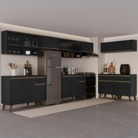 Armário de Cozinha Completa Atlanta Prime Fit com Vidro Carraro Preto Touch