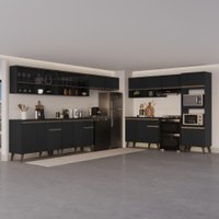 Armário de Cozinha Completa Atlanta Point com Vidro Carraro Preto Touch