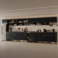 Armário de Cozinha Completa Atlanta Block com Vidro Carraro Preto Touch